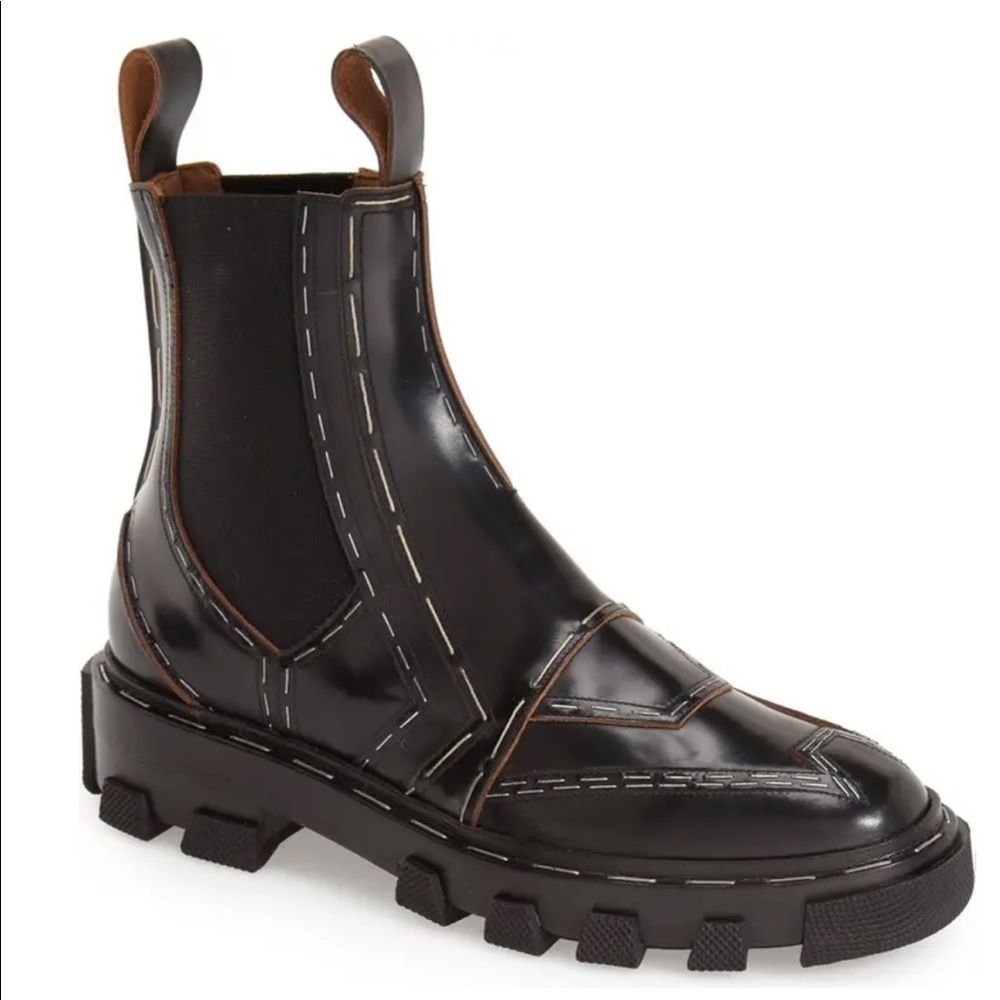Balenciaga Black Exposed-Stitch Leather Chelsea Boots size 37